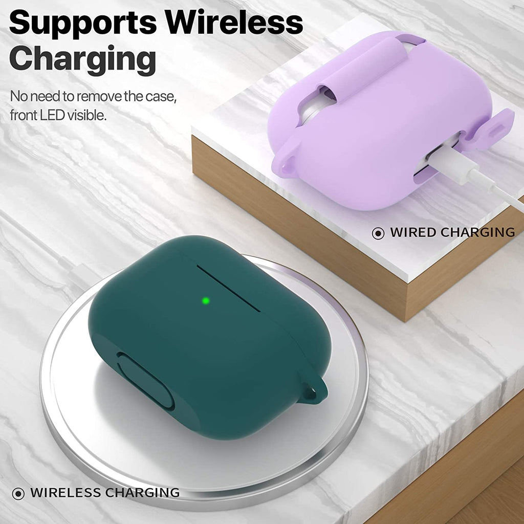 For Airpods Pro 1St/2Nd Generation Case Cover, Protective Silicone Skin Accessories with Keychain for Women Men for Apple Airpods Pro 2019/2022 Charging Case,Front LED Visible-Midnight Green