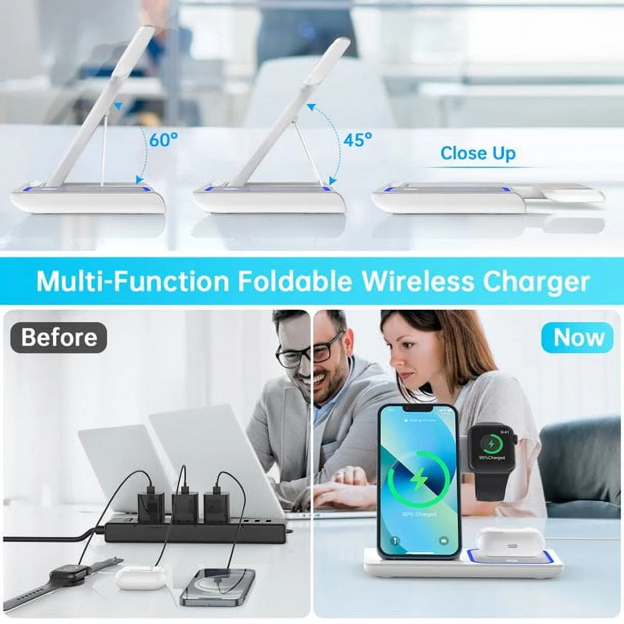 Wireless Charger, 3 in 1 Wireless Charging Station Dock with Breathing Indicator, Fast Charging Stand Compatible with Iphone 17/16/15/14/13/12/11 Pro Max/Xs, Iwatch 10/9/8/7/6/5/4, Airpods 4/3/2/Pro