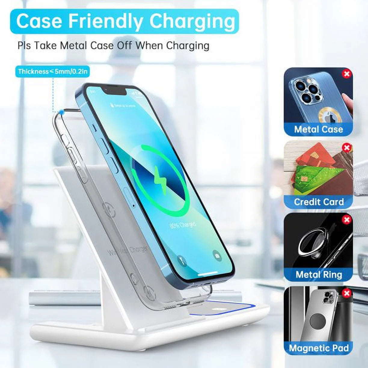 Wireless Charger, 3 in 1 Wireless Charging Station Dock with Breathing Indicator, Fast Charging Stand Compatible with Iphone 17/16/15/14/13/12/11 Pro Max/Xs, Iwatch 10/9/8/7/6/5/4, Airpods 4/3/2/Pro